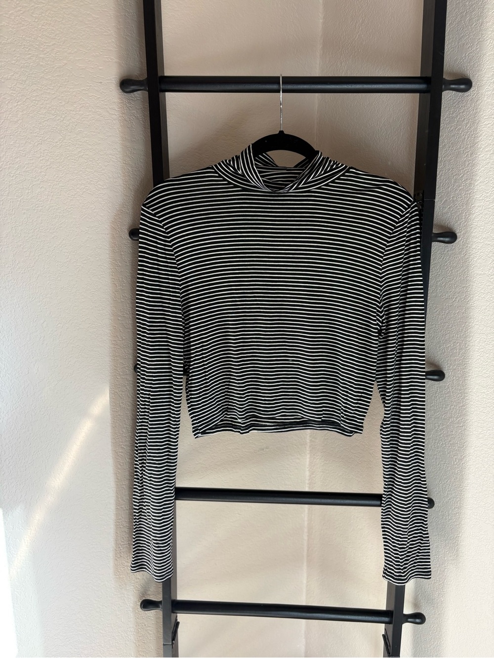 Double Zero Black & White Striped Long-Sleeve Mock Neck Top